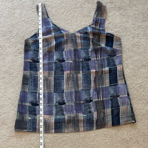 Cabi 4361 Quiz Top Painted Plaid Purple Pink Blue Tank Top Size Medium Preppy - Picture 7 of 7